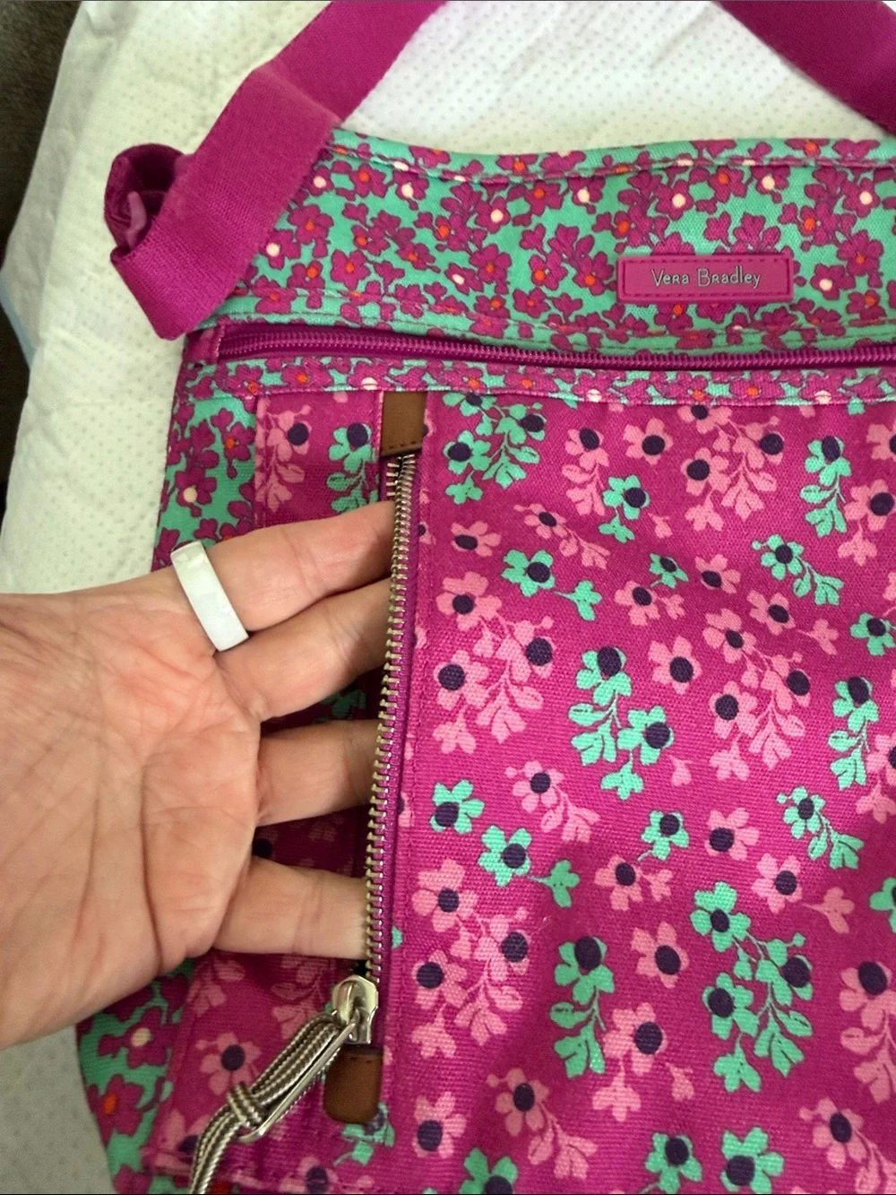 Vera Bradley Bright Magenta Floral Crossbody with Teal Accents